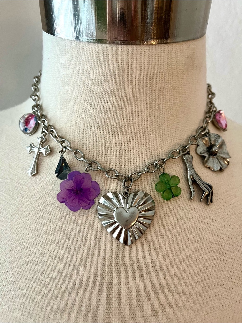 NEW SET 3 SILVER Y2K STYLE NECKLACES